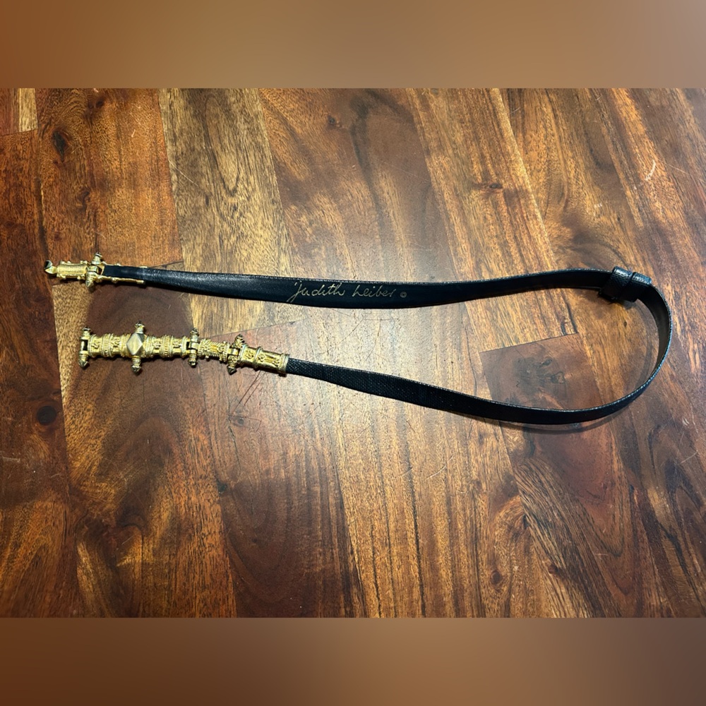 Judith Leiber Black Belt with Gold Detailing